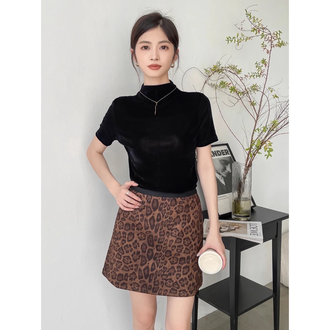 美式豹纹a字短裙女秋季2025新款显瘦时尚半身裙高腰显瘦包臀裙子