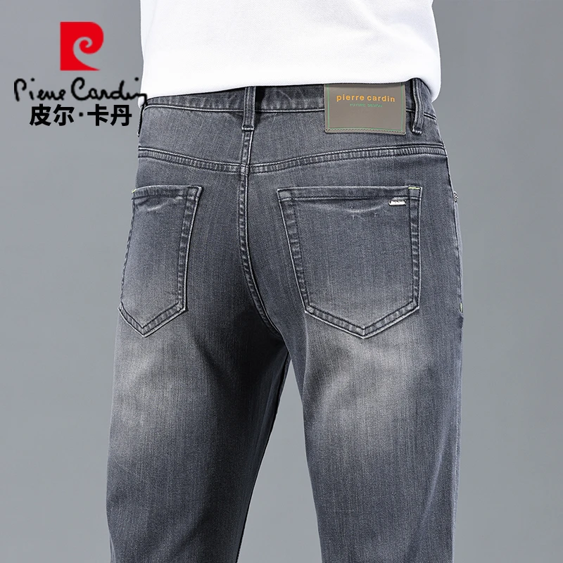 【夏季新款】皮尔卡丹高端弹力商务修身中腰小直筒牛仔长裤男22502