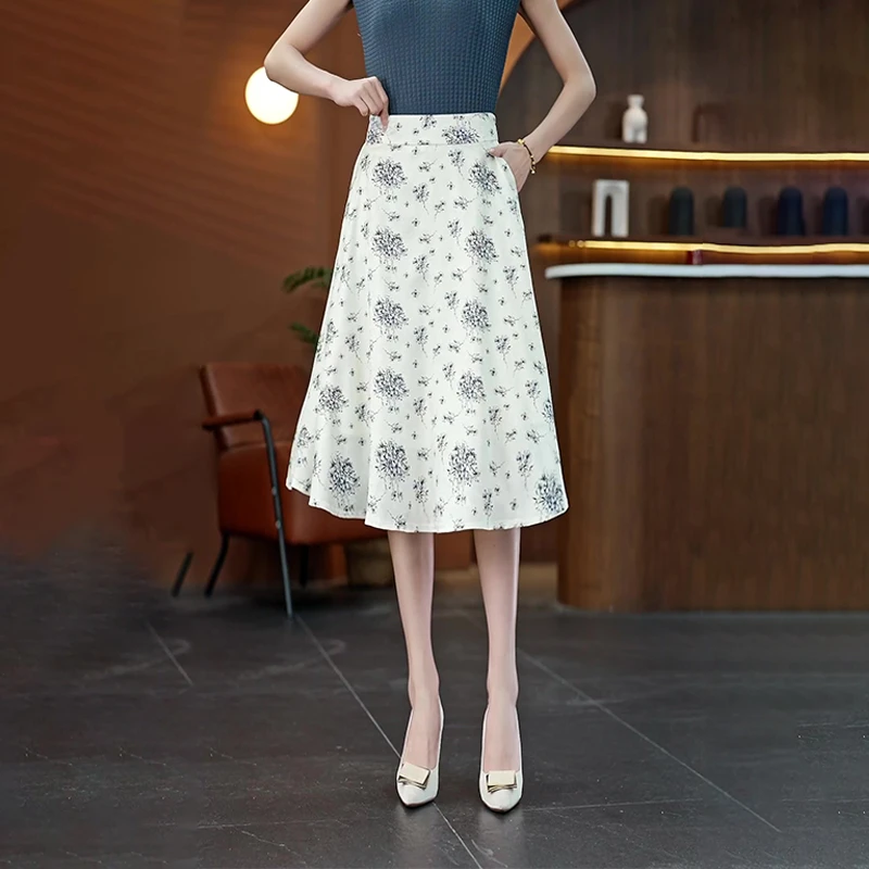 碎花半身裙女夏日印花高腰裙法式夏季裙子气质时尚中长款A字裙