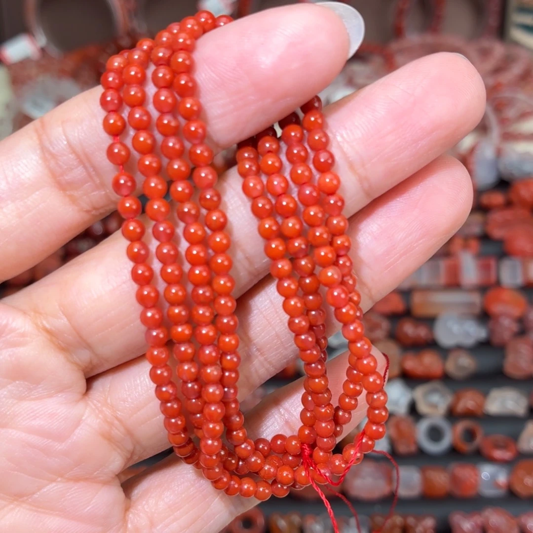 南红玛瑙未镶嵌颈饰柿子红小米珠多圈3+
