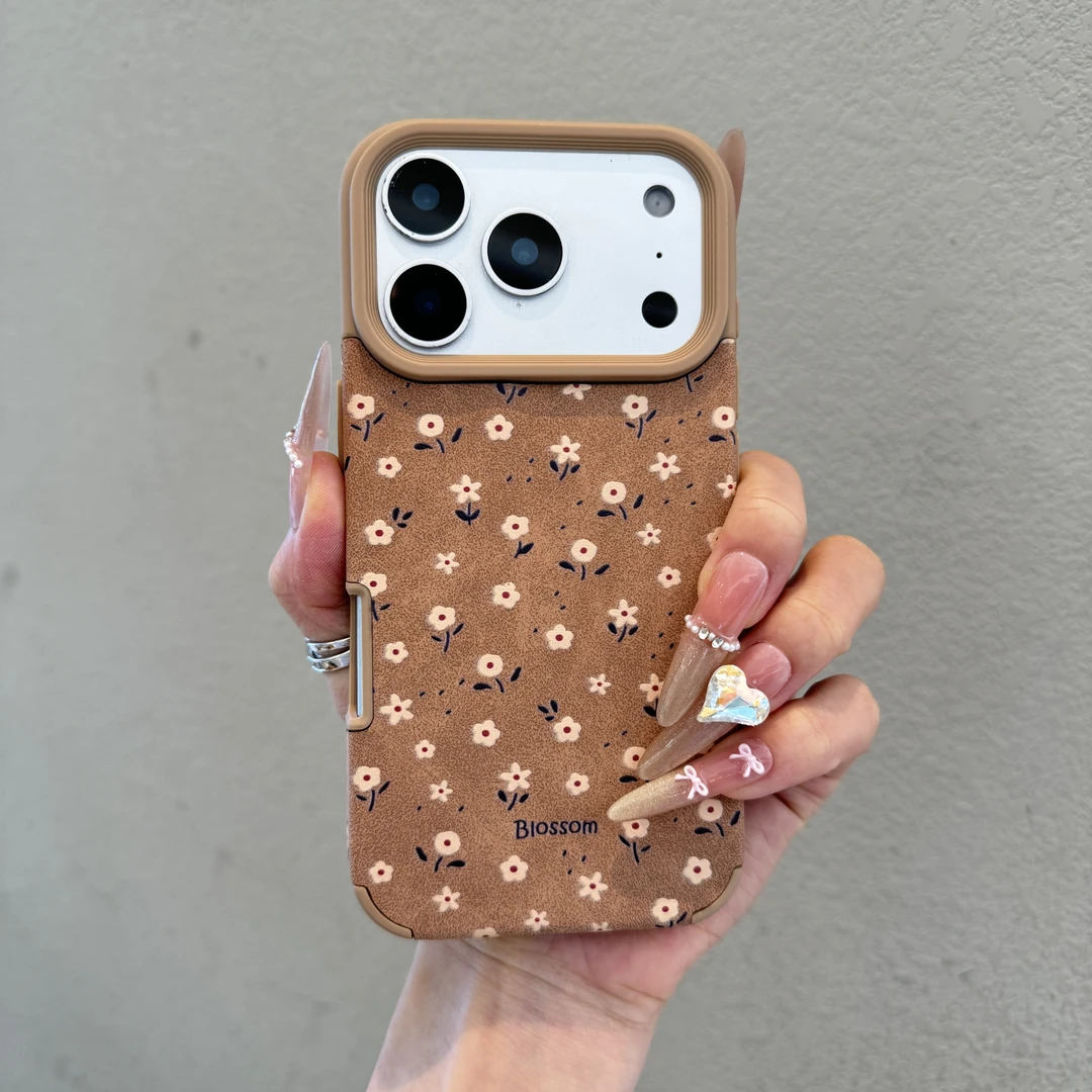 复古皮纹小碎花适用苹果17promax手机壳iPhone16个性15高颜值14女