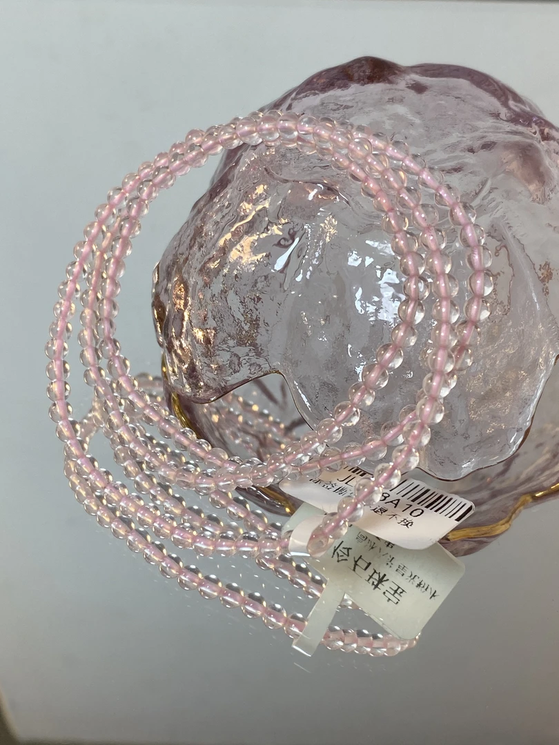 【巨伶石】六芒星光粉水晶小米珠长串