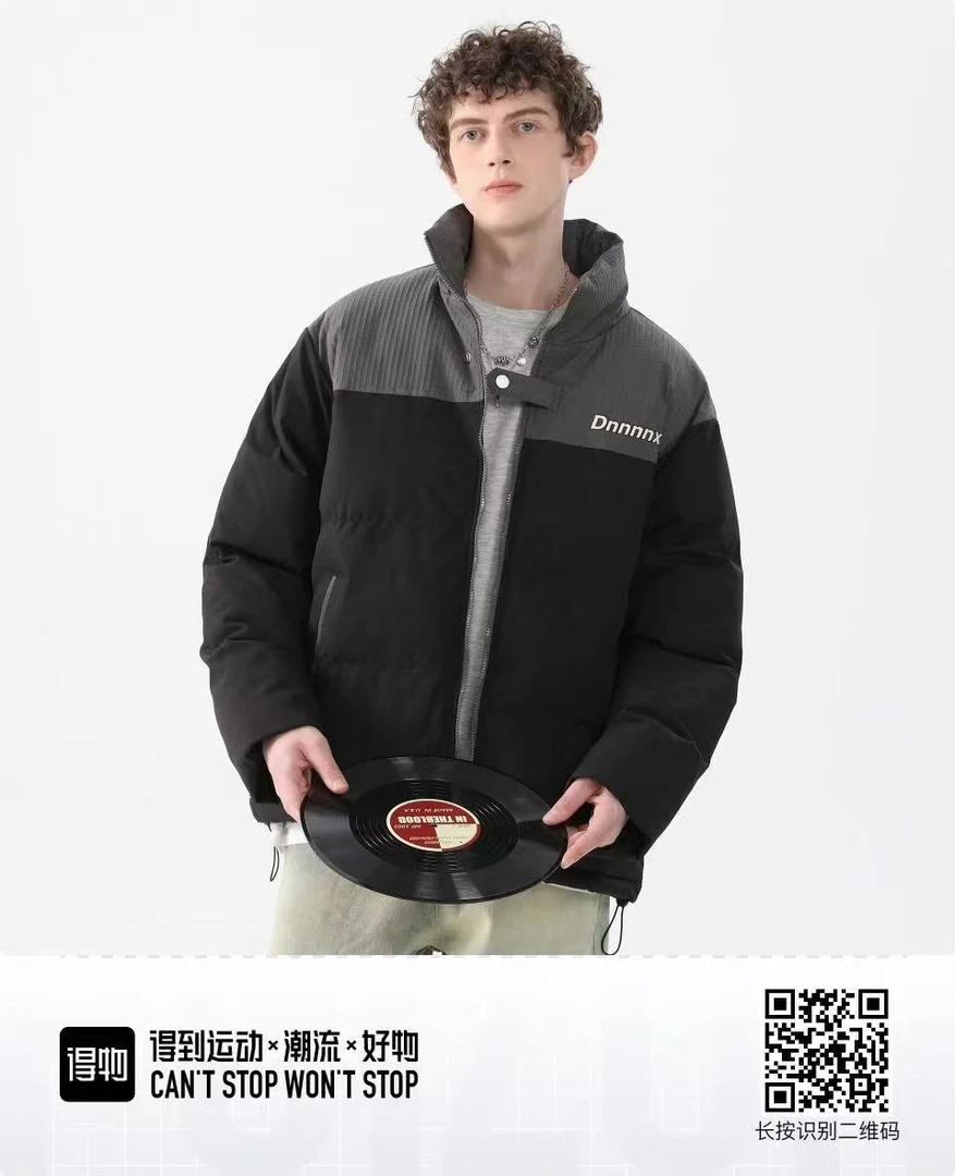 卡通鳄鱼字母Logo刺绣撞色拼接服立领棉服外套  男女同款 KY9058