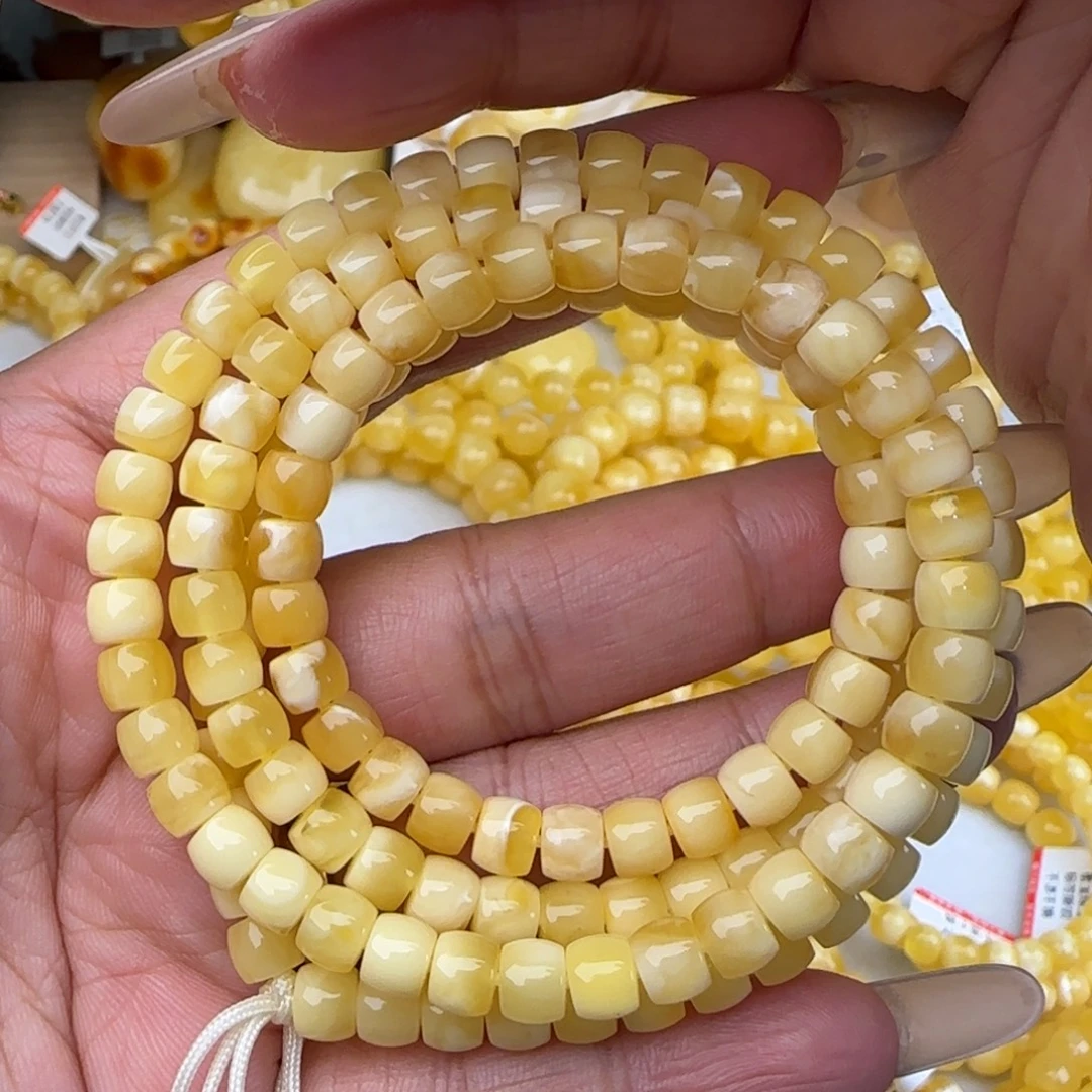 蜜蜡未镶嵌手链金瓷白直切