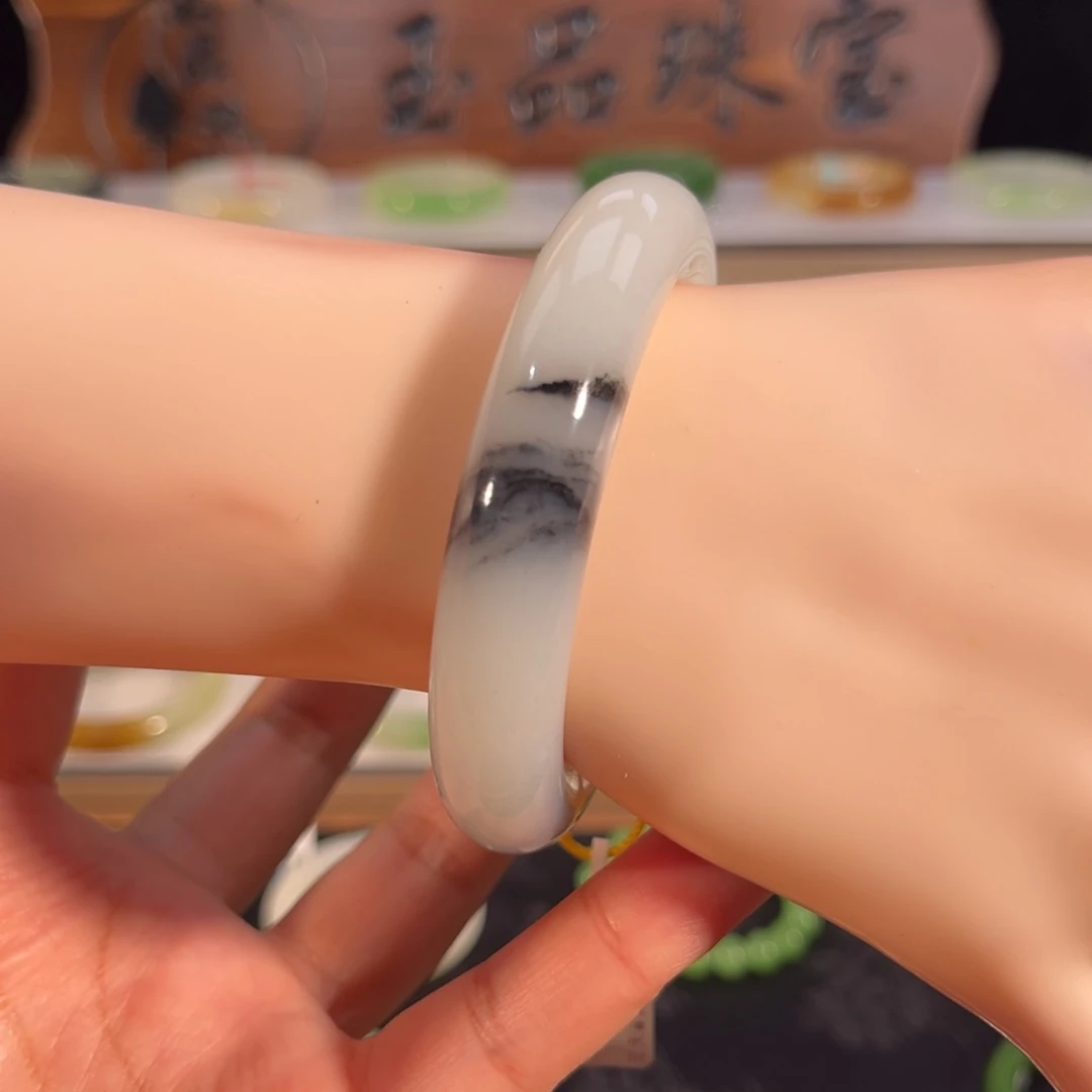 和田玉未镶嵌手镯青花 水墨画