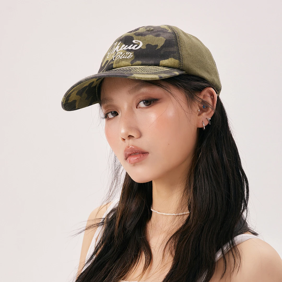 CHUU夏季女装字母印花棒球帽迷彩拼接圆顶运动鸭舌帽子