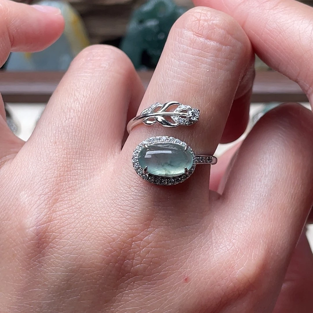 翡翠银S925镶嵌戒指戒指