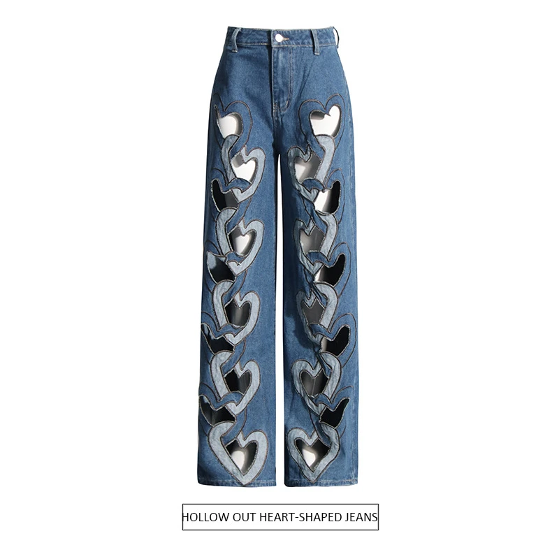 欧美气质潮流风长裤夏季新款时尚高级感心型镂空高腰牛仔裤女