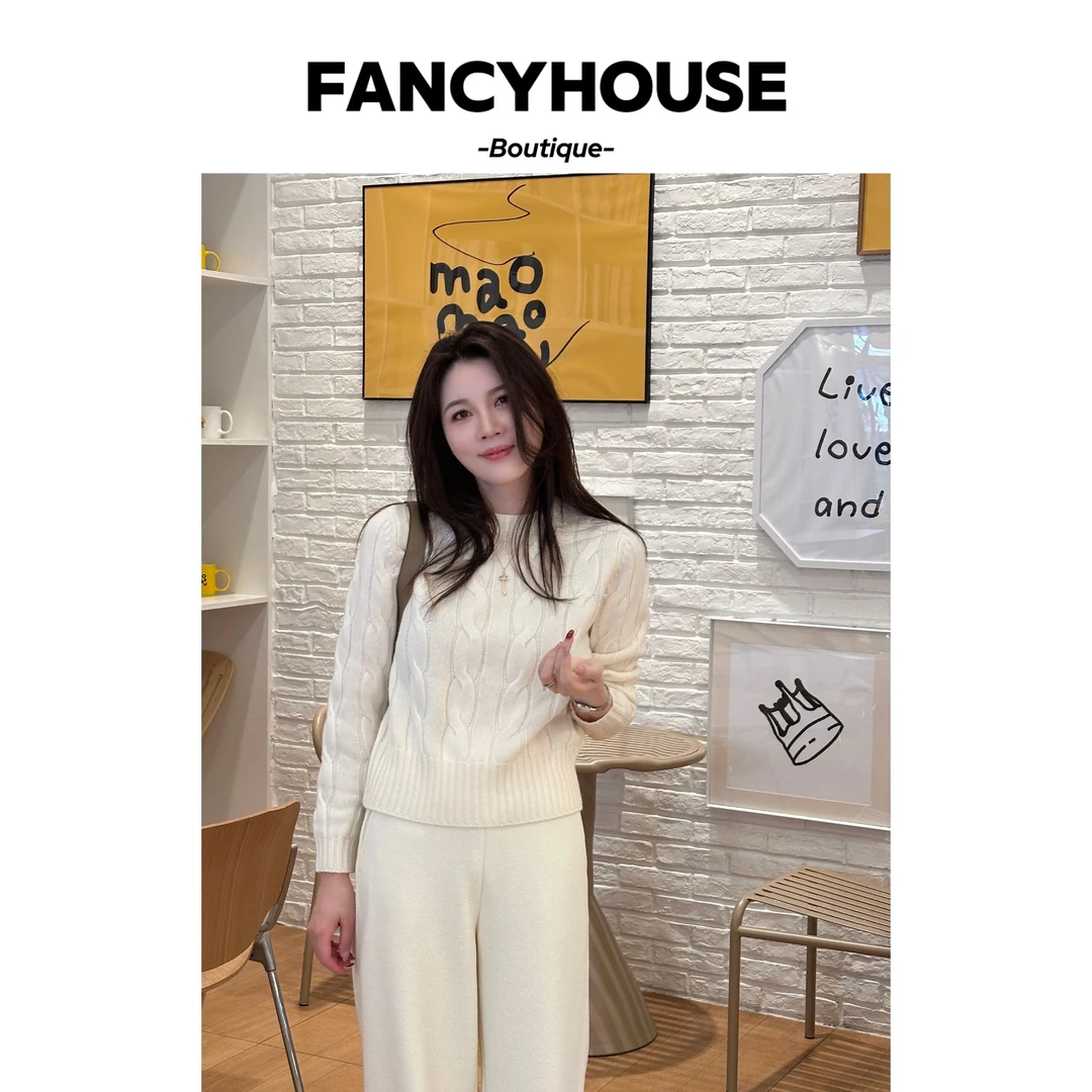 FANCY【淡雅】时尚气质百搭显瘦慵懒老钱简约纯色麻花针织zs91031