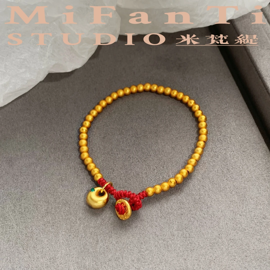 米梵缇 铜合金布艺手链 新中式小胖福红绳手饰品 A2-005 长约18cm