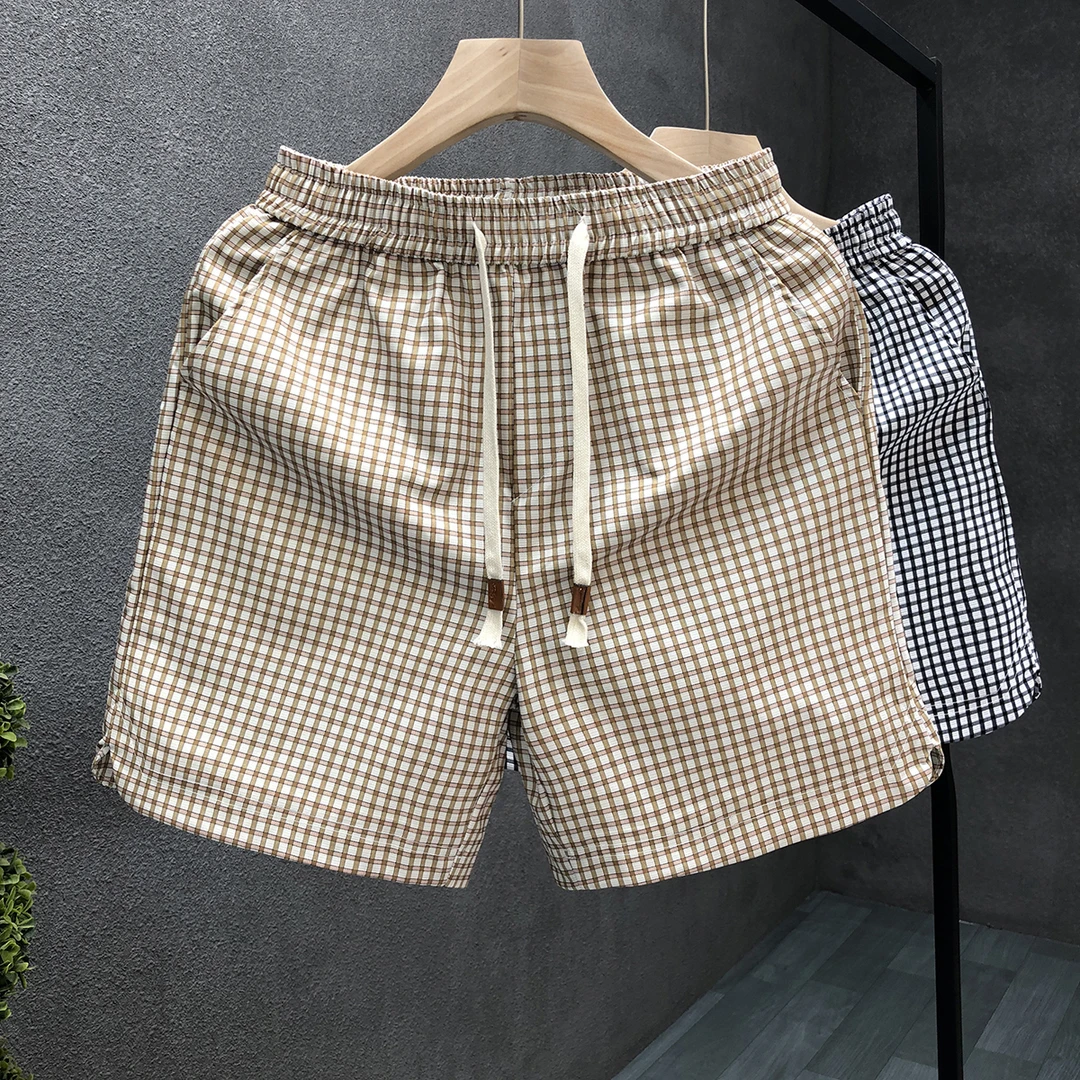 洋气格子男款夏季潮牌五分裤2025夏季新款男士居家外穿运动大裤衩