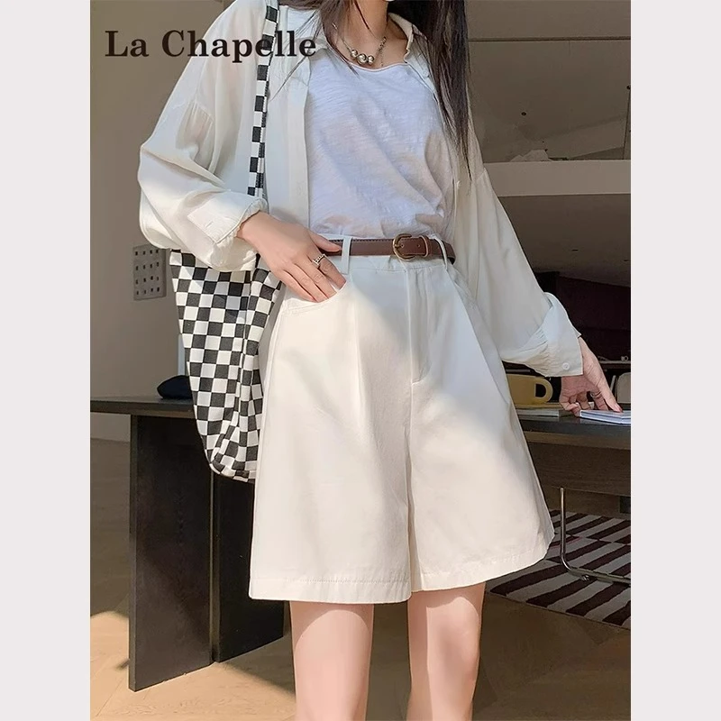 拉夏贝尔西装短裤女夏季薄款小个子休闲工装阔腿直筒a字五分中裤