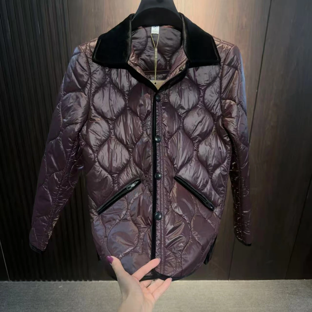 2025新款男士丝绒领薄棉夹克男款休闲冬季保暖秋冬外套时尚百搭