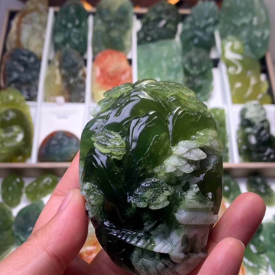 蛇纹石玉未镶嵌手把件山水