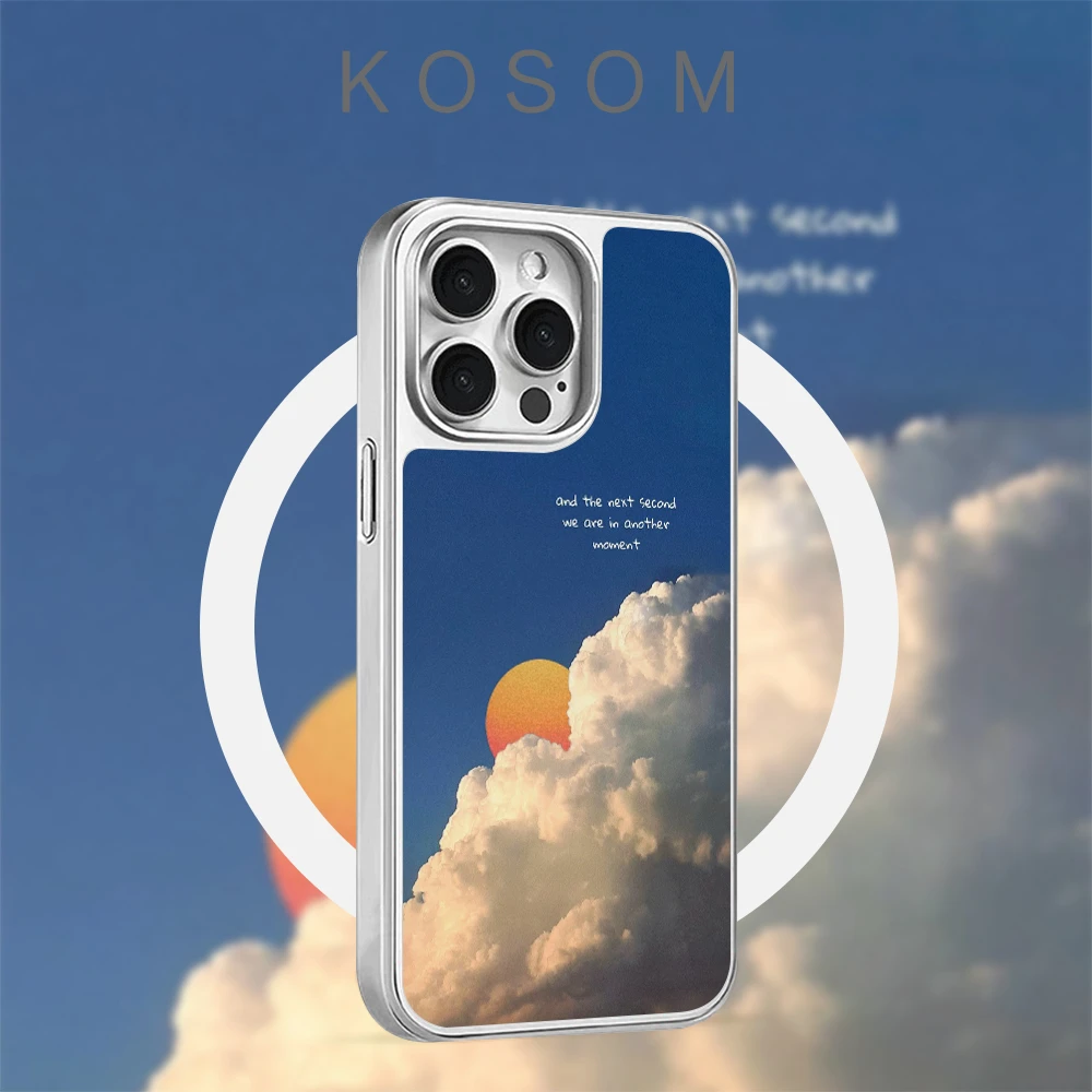 蓝天白云磨砂磁吸电镀壳苹果16promax/15小众高级防摔17pro