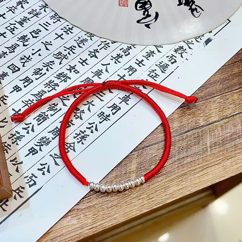 足银手链 足银手链 999 十全十美转运珠布艺手链百搭闺蜜素款简约