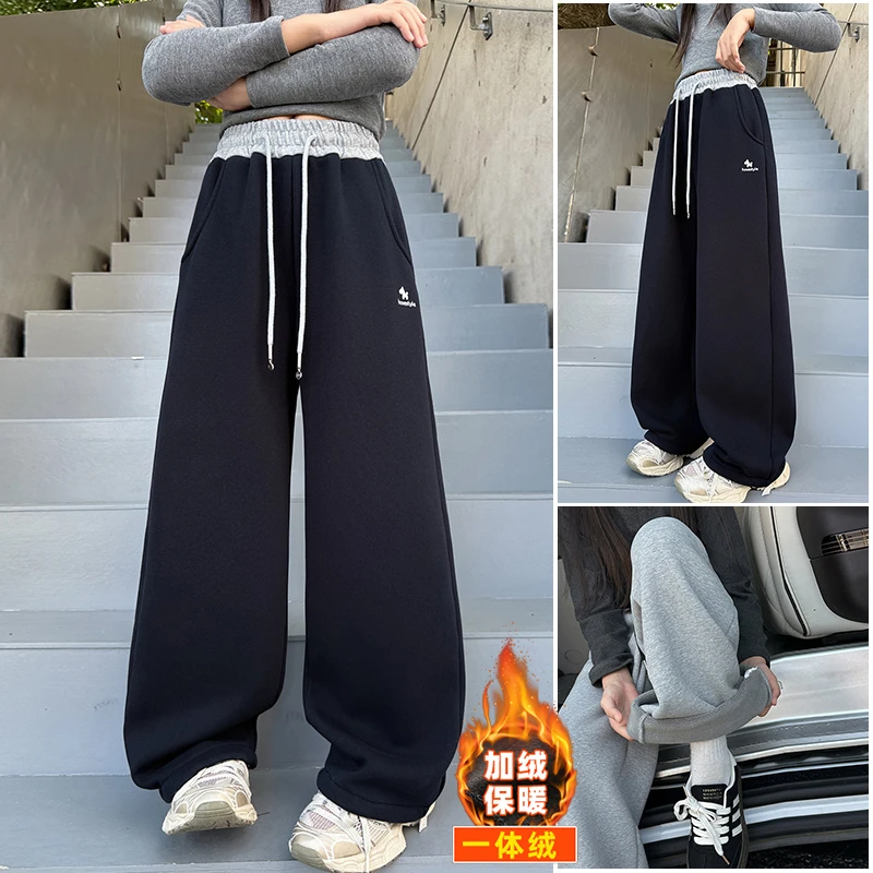 女童加绒裤子秋冬款2025年款衣服儿童加厚一体绒潮款休闲弯刀卫裤