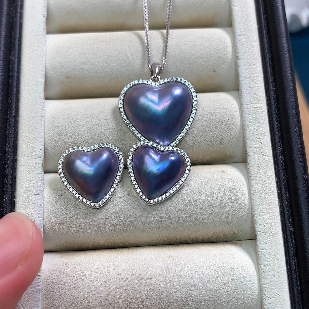 拼合珍珠（马贝珠）套装银S925镶嵌ﻬ*总