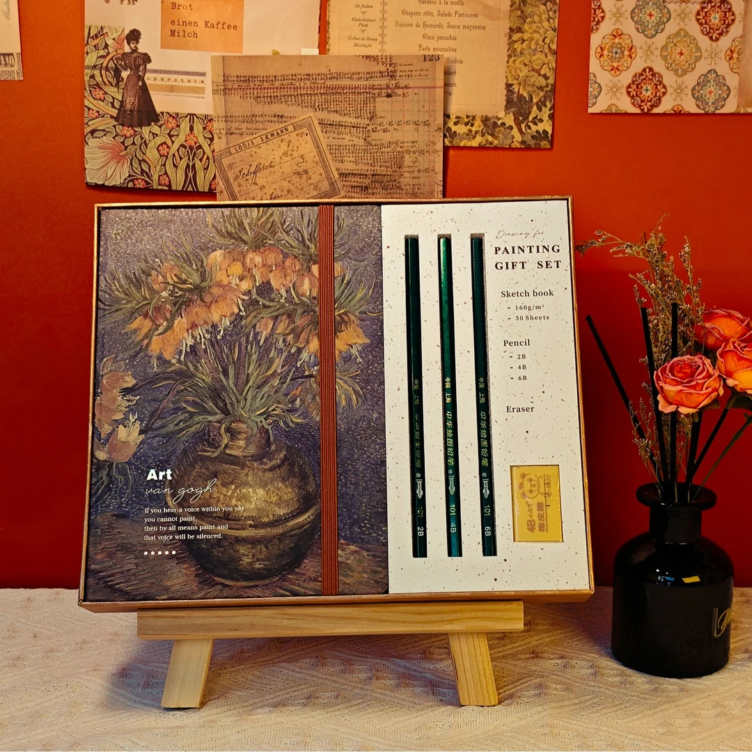 毕业季笔记本手账日记记录手账本空白DIY梵高复古艺术礼盒赠送