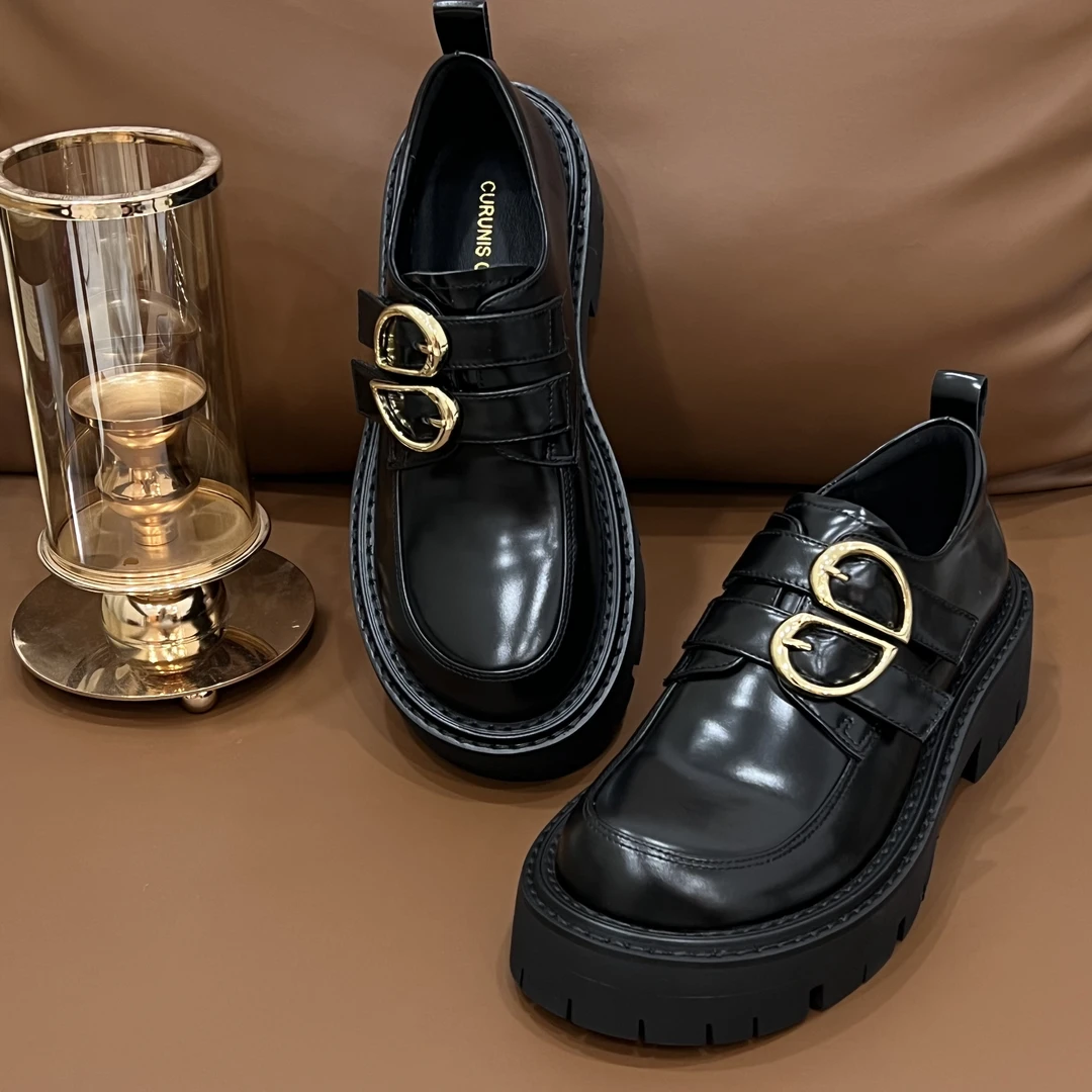 【沐风】气质百搭时尚真皮乐福鞋增高厚底橡胶简约276-2