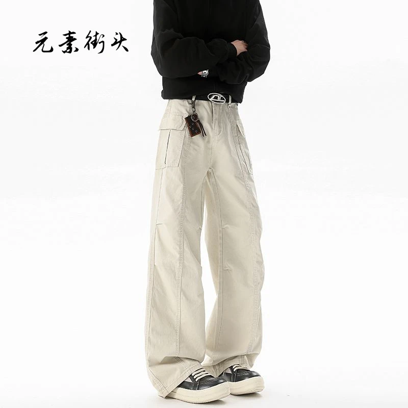 美式复古水洗做旧多口袋工装裤男女直筒宽松街头休闲Vintage长裤