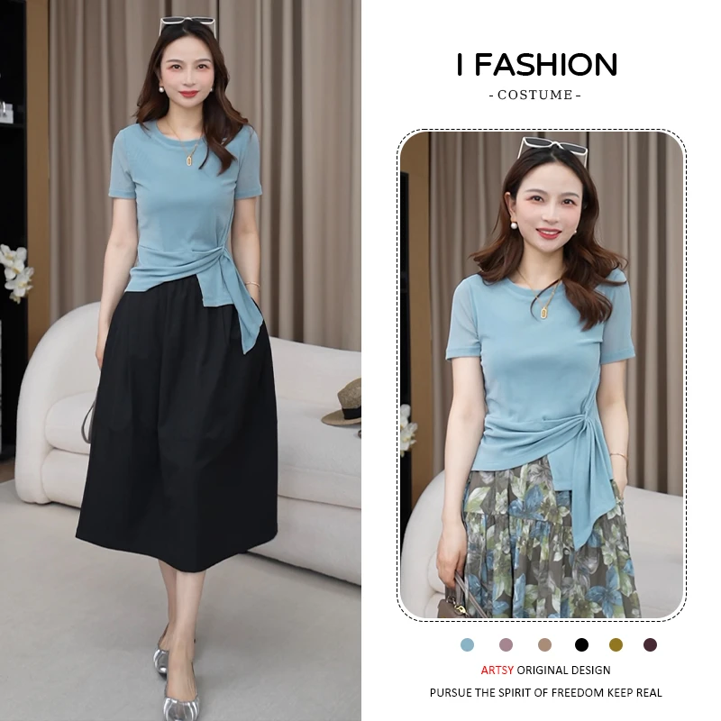 设计感不规则短袖t恤女2025年夏季新款休闲洋气减龄修身显瘦上衣