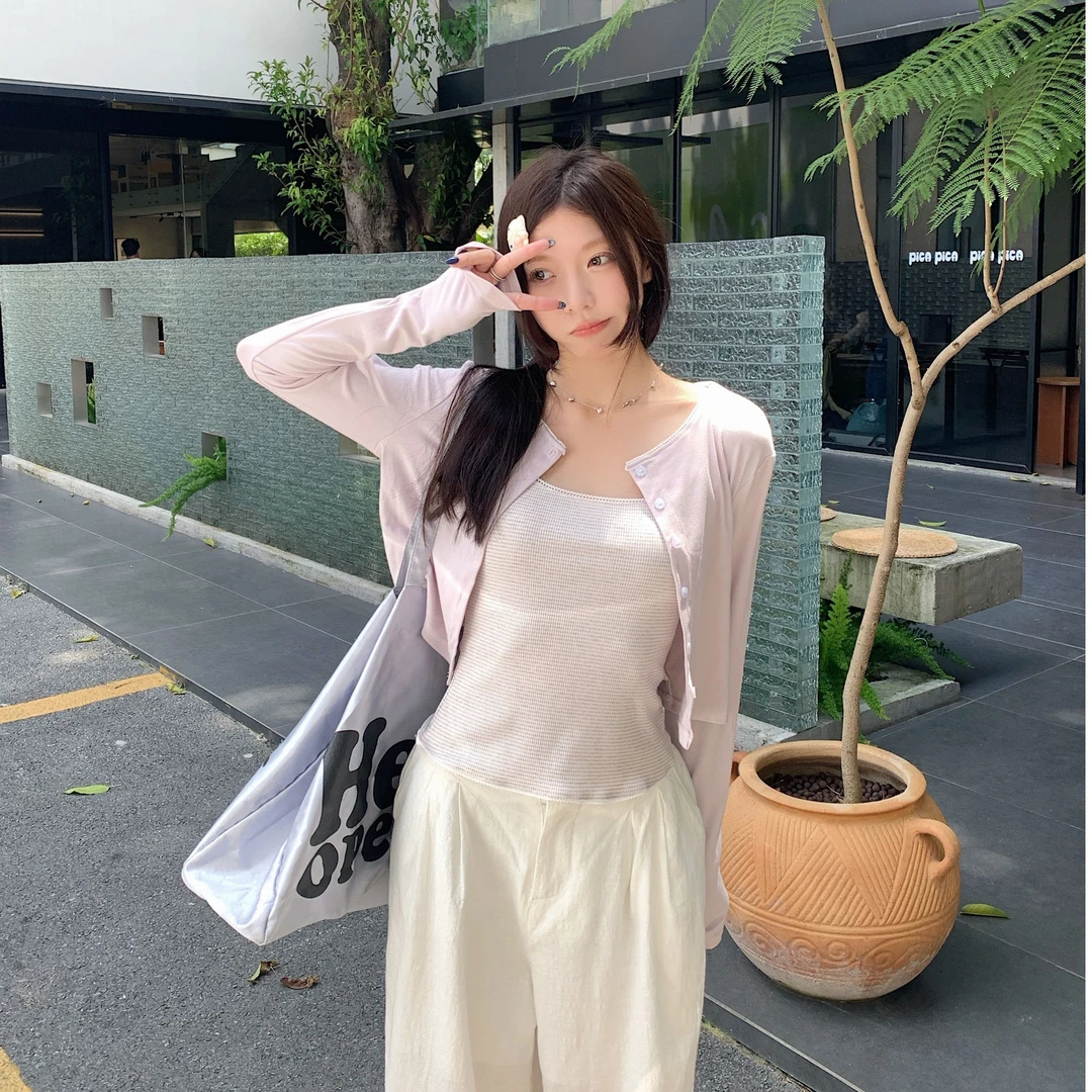 甜美酷飒长袖防晒开衫+轻熟小众背心C 9139#