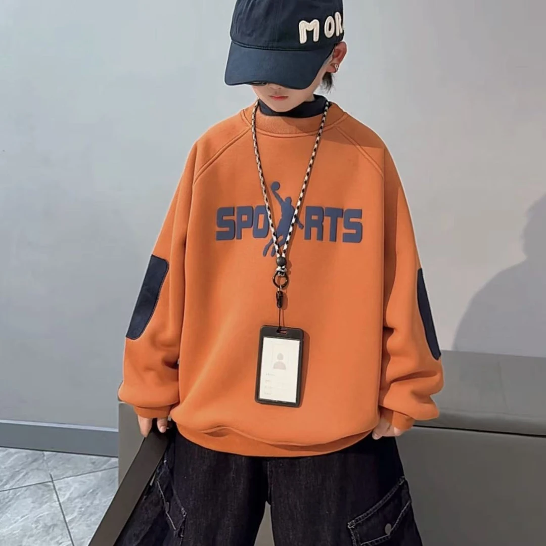 【加厚加绒】儿童卫衣圆领冬洋气中大童韩版男女童百搭宽松高领卫衣