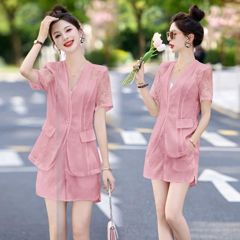 欧货洋气刺绣短裤套装女2025夏款今年流行漂亮气质炸街西装两件套