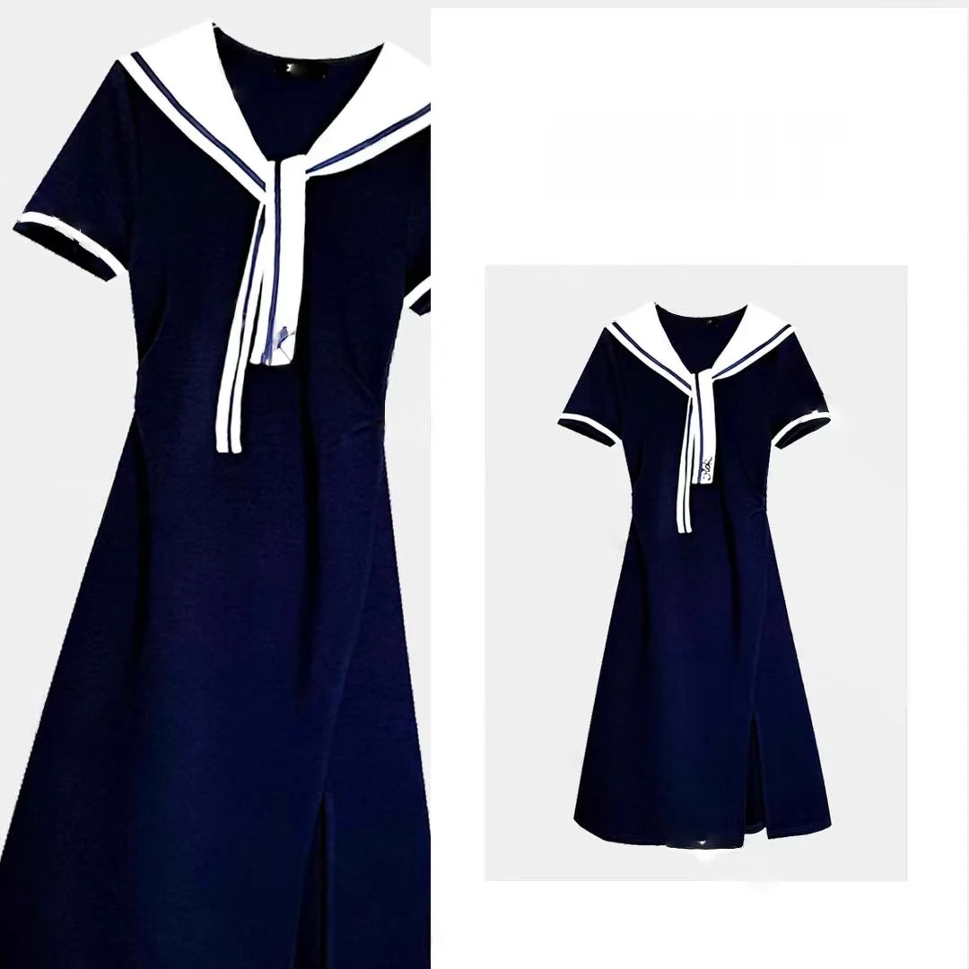 夏日轻奢简约舒适感拼接重工刺绣显瘦气质连衣裙