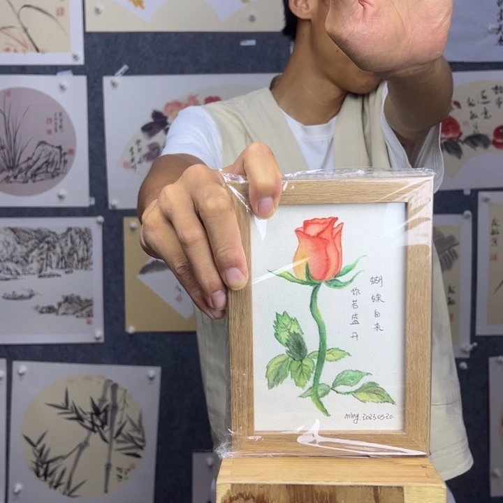 国画你若盛开蝴蝶自来【12*15】送框