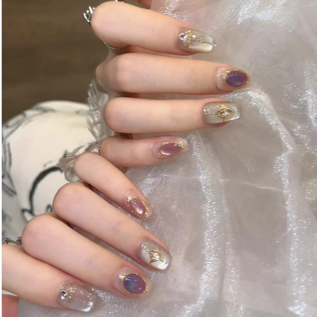 【希腊女神】浮雕设计高级感纯手工穿戴甲短款简约法式显白猫眼带钻