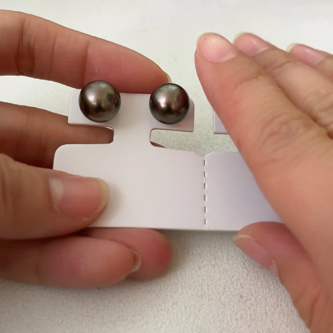 麦***兜海水珍珠银S925镶嵌耳饰大溪地咖10-11