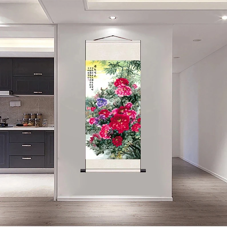 《国色天香》180*72CM玄关走廊客厅书房茶室办公室高档挂画