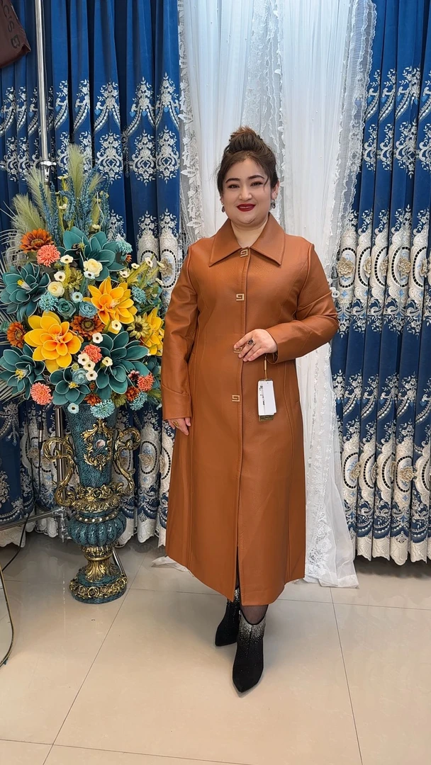 中长款薄款修身型风衣黑色秋季过膝外套女士韩版皮衣显瘦-8120