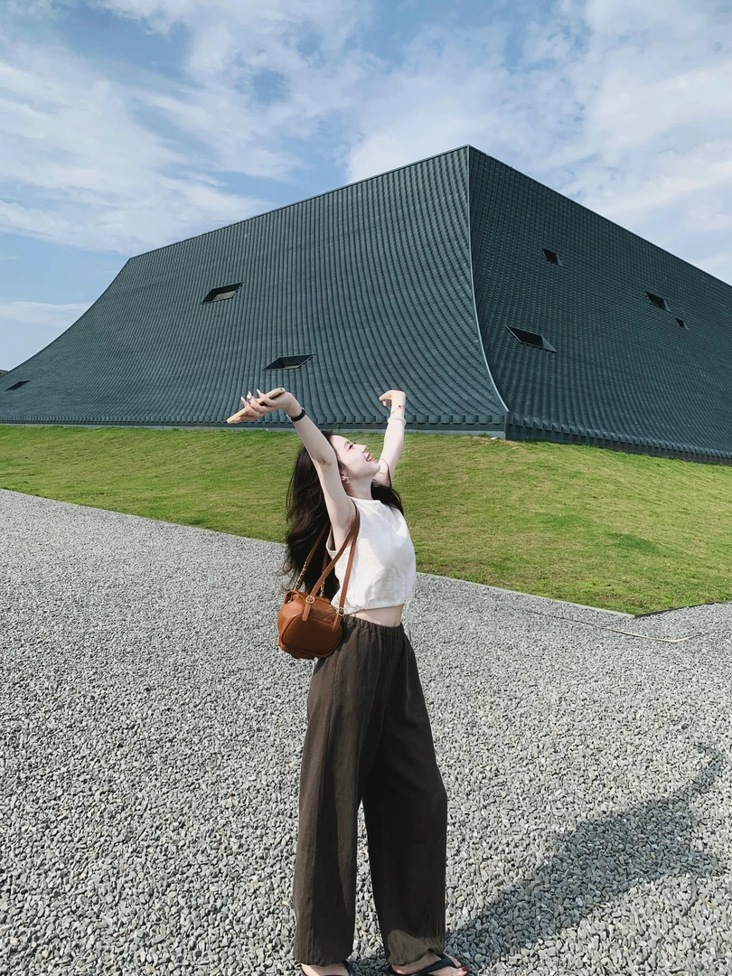 【华光】夏季简约通勤气质无袖短袖上衣搭配高腰棕色长裤两件套装