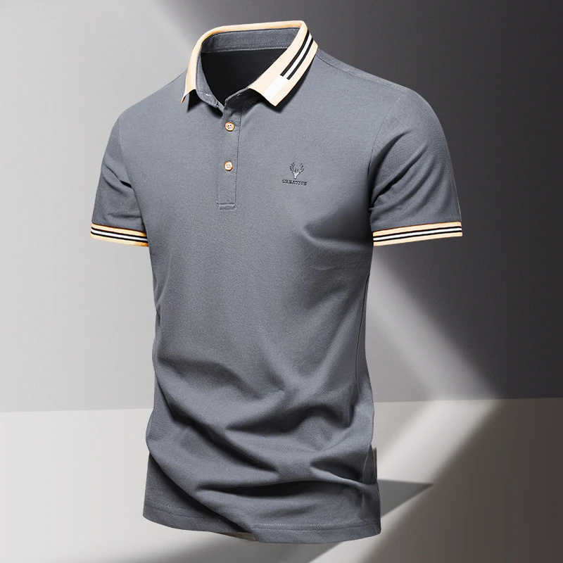 港风印花POLO衫男短袖t恤2025夏季商务休闲半袖修身体恤翻领青年