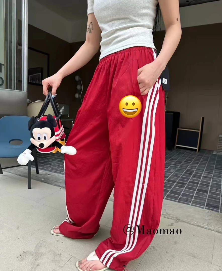 一裤两穿侧边三条杠速干宽松直筒阔腿男女同款休闲运动面料舒适