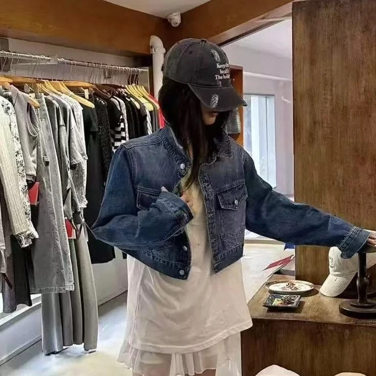 【Z】503/52231/149-9   港风复古设计口袋短款POLO领牛仔外套女