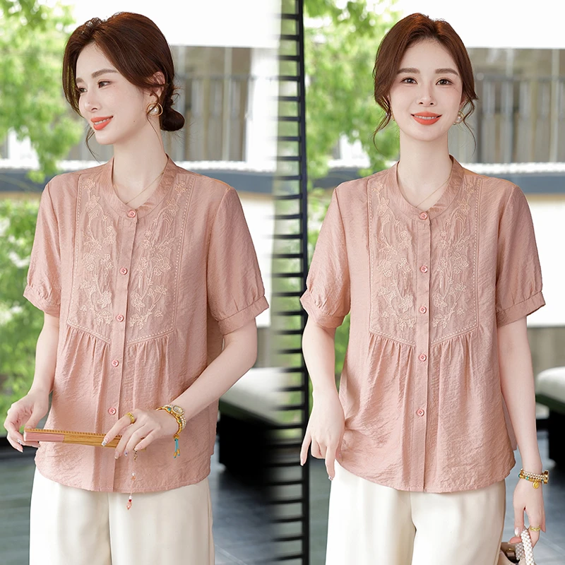 母亲节妈妈夏装时尚小衫2025新款中老年女装洋气显瘦气质短袖套装