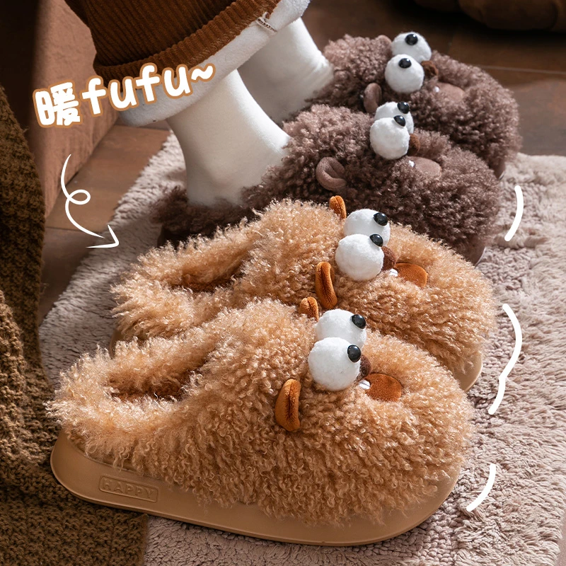 呆萌可爱土拨鼠棉拖鞋女款冬季2025新款室内家居厚实保暖舒适棉拖