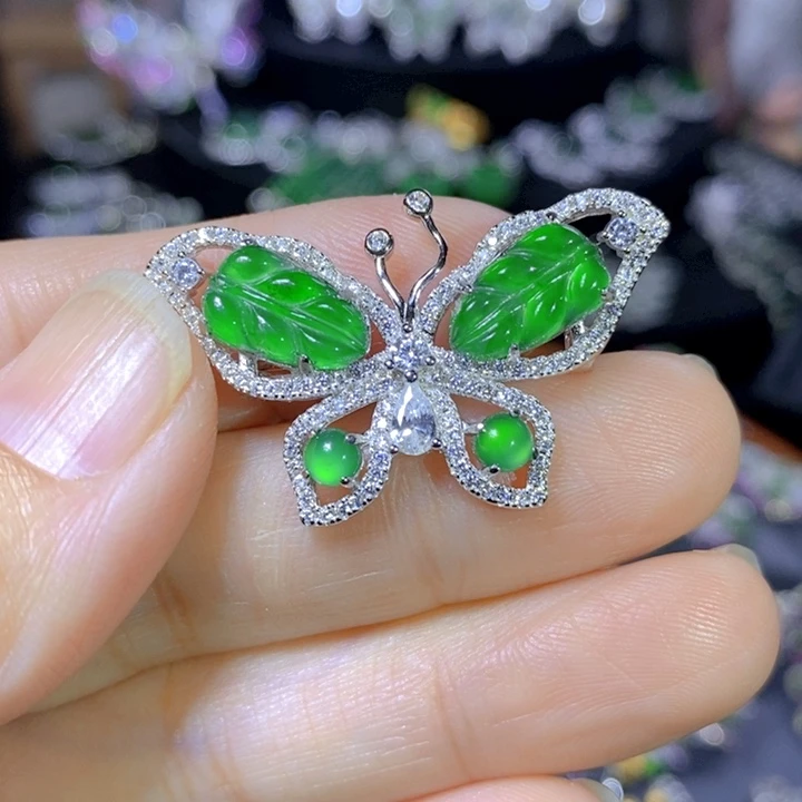 翡翠戒指银S925镶嵌天然翡翠