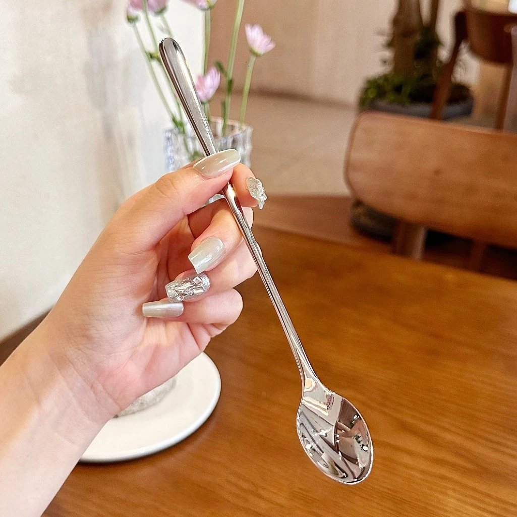 18/10家用小勺韩式搅拌棒冰勺冰更长勺子304长柄钢勺咖啡勺搅拌勺