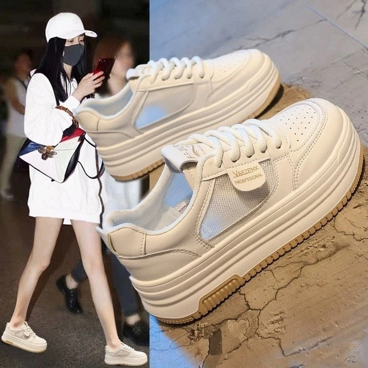 时尚网面透气小白鞋女2025年夏季新款百搭松糕鞋休闲板鞋女A6