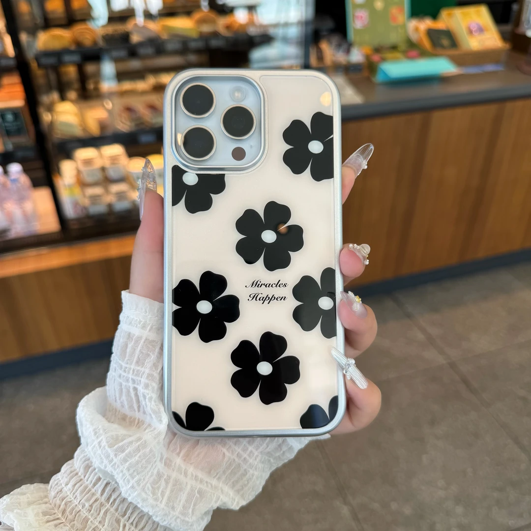 适用于苹果17/17pro/17promax等苹果手机 小清新花花肤感玻璃壳