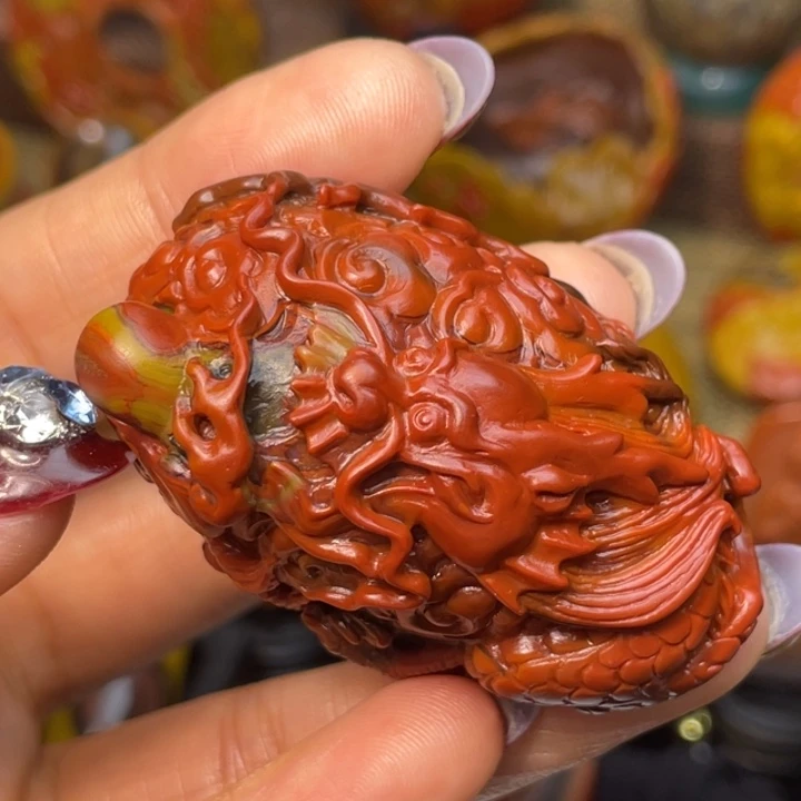 玛瑙/玉髓未镶嵌珠宝奇石品质工艺给鸽血红龙戏珠3600