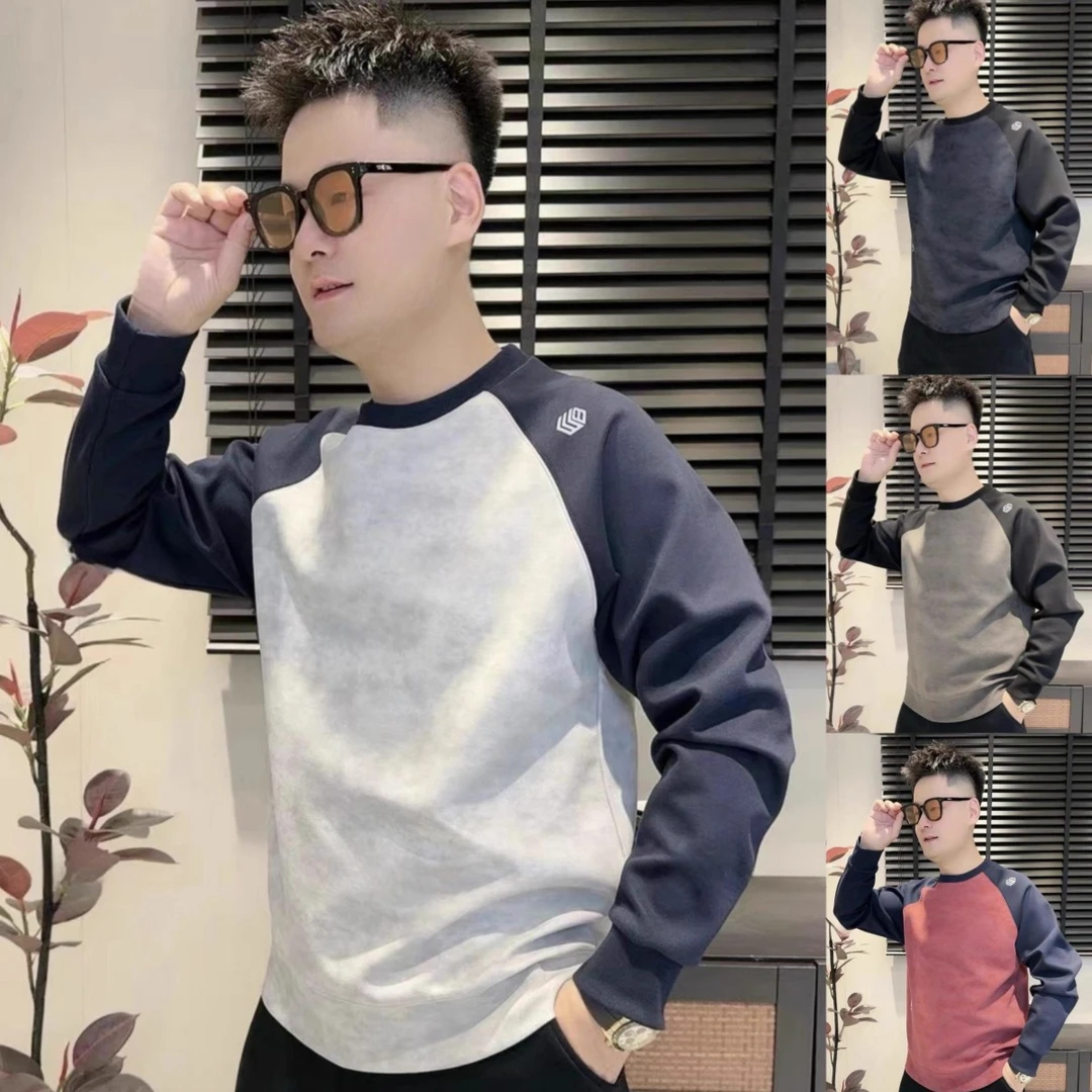 秋冬季男士新款拼接字母圆领长袖卫衣宽松潮休闲保暖打底上衣外套