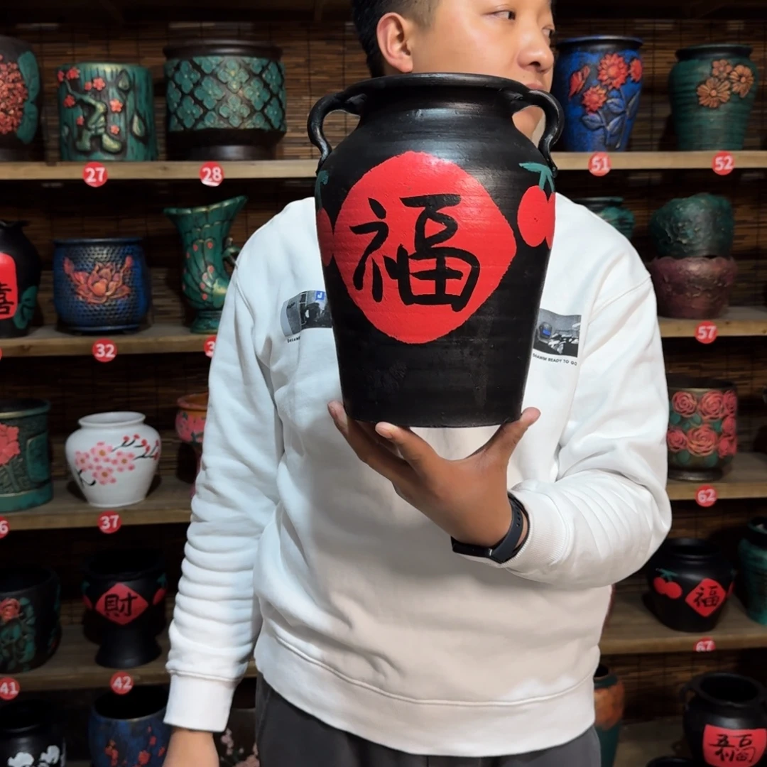 带孔高端浮雕花盆高度口径25-15