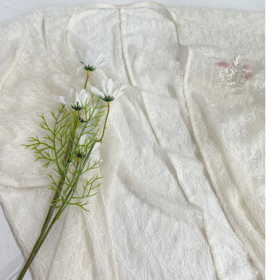 南拾国风原创合欢花蕾丝刺绣开衫小外套半袖