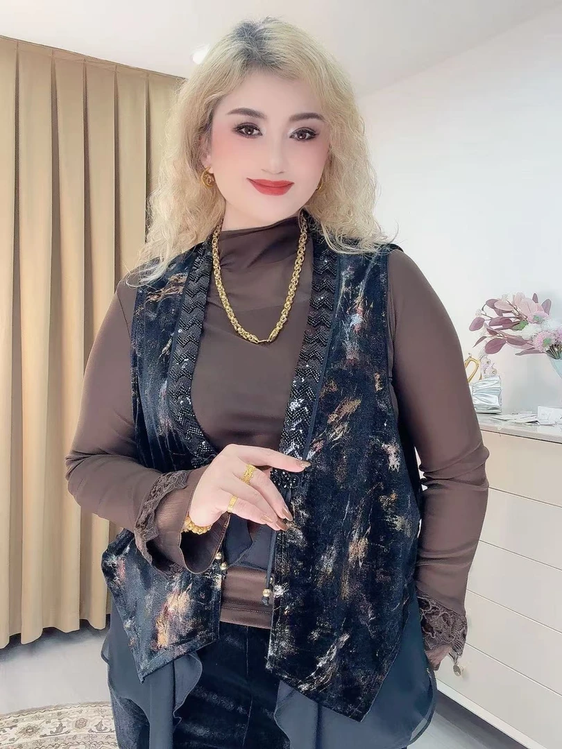 女印花花纹民族风马夹薄款蕾丝通勤风2591款马甲
